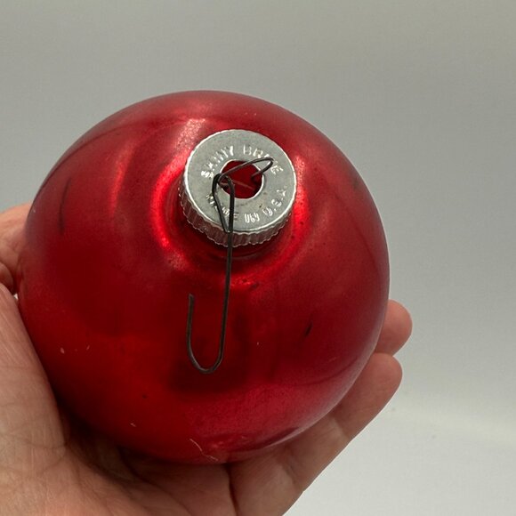 2 VINTAGE  SHINY BRITE MADE USA GLASS Christmas Ornaments Red and Pink 3" - Picture 10 of 14